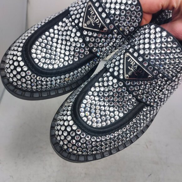 PRADA Rhinestone Embellished Black Loafer - Picture 10 of 12